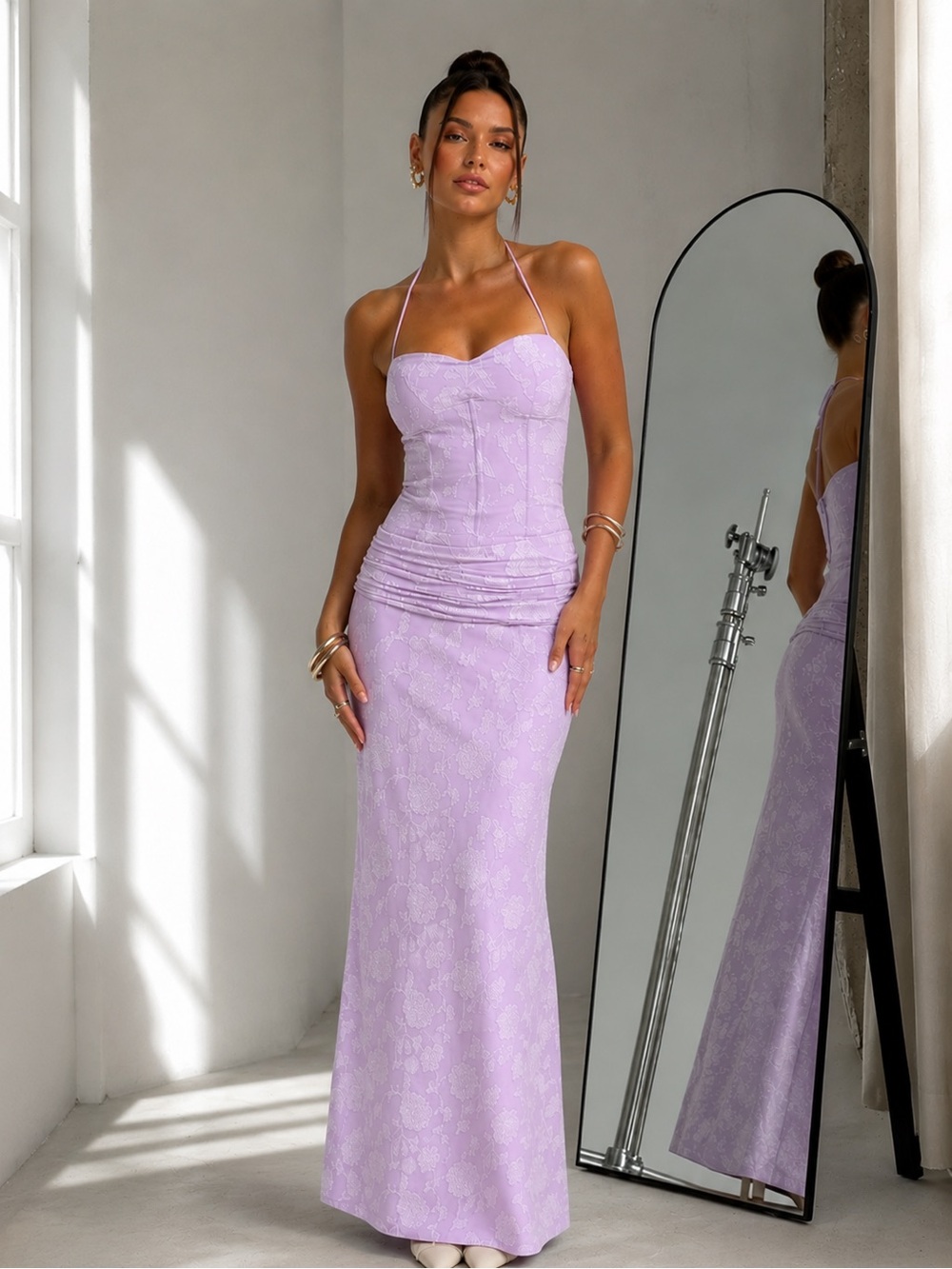 Princess Polly Lilac Halter Lace Maxi Dress